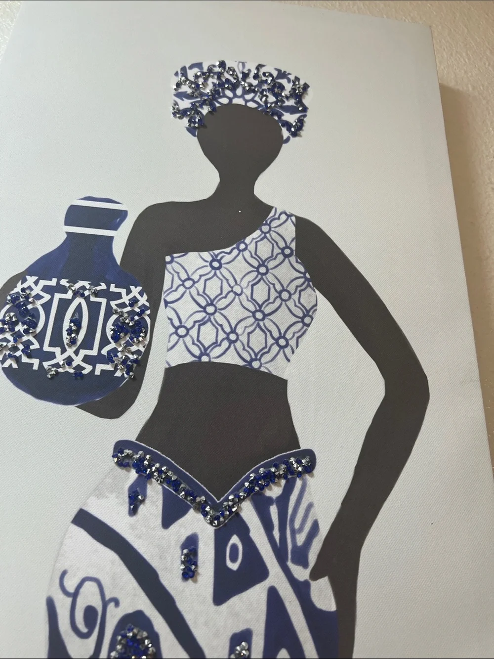 Navy and White African Silhouette Canvas Wall Art by